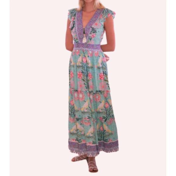 HUNTER BELL Dresses & Skirts - NEW HUNTER BELL chloe maxi dress in green pink bird
